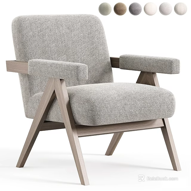 Modern Gray Fabric Accent Chair With Wooden Frame And Minimalist Design 3d model 