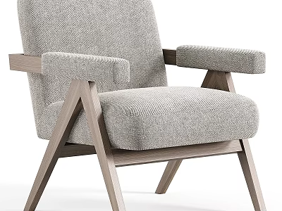 Modern Gray Fabric Accent Chair With Wooden Frame And Minimalist Design 3d model