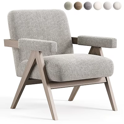 Modern Gray Fabric Accent Chair With Wooden Frame And Minimalist Design 3d model