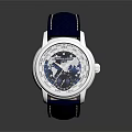 Stylish Watch With Blue Leather Strap Transparent Dial And Silver Case