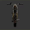 Vintage Custom Motorcycle With Brown Seat Golden Forks And Off Road Tires