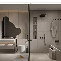 Modern Bathroom Interior Design With Light Colored Tiles Unique Mirror Vanity Bathtub And Shower