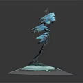 3D Stylized Blue Tree Plant With Gray Trunk Blue Leaves And Decorative Base