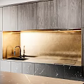 Sleek Dark Wooden Kitchen Cabinets With Golden Countertop And Built-in Appliances
