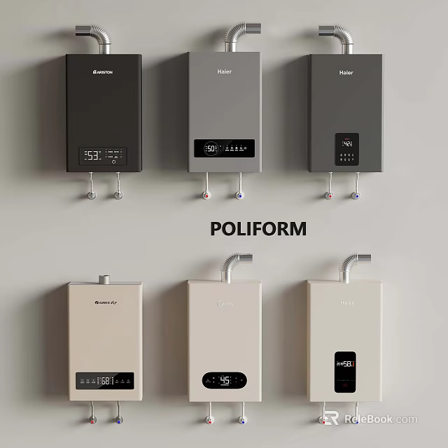 POLIFORM Wall Mounted Water Heaters In Various Colors With Digital Displays 3d model 