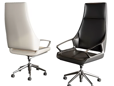 Black And White Leather Office Chair With High Back Metal Armrests And Wheeled Base 3d model