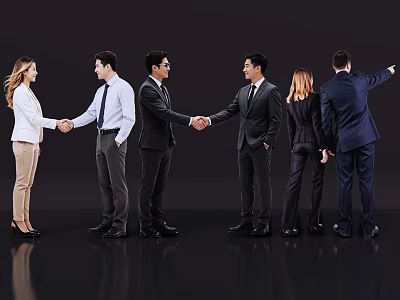Group Of Business Professionals Shaking Hands Talking And Pointing In Formal Attire 3d model