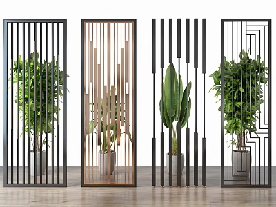 Modern Room Divider Designs With Green Plants And Geometric Patterns For Interior Decor 3d model