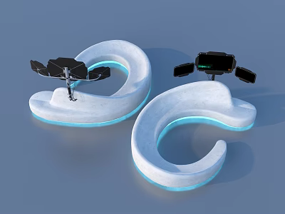 White C shaped Outdoor Chair With Blue Illuminated Edge And Black Devices on Top 3d model