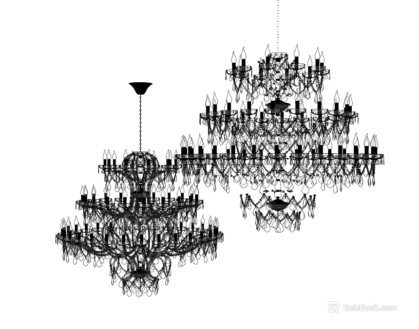 Various Crystal Chandeliers With Intricate Designs And Decorative Lighting Styles 3d model