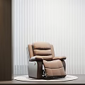 Brown Two Seater Recliner Sofa With White Blinds And Dark Wooden Accent