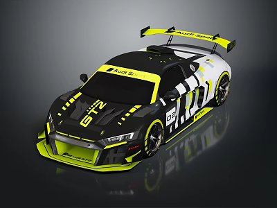 Sleek Black White Yellow Race Car Featuring Aerodynamic Design And Rear Spoiler 3d model