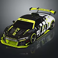 Sleek Black White Yellow Race Car Featuring Aerodynamic Design And Rear Spoiler