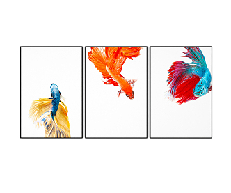 Modern Animal Painting Fish Dance Simple Sofa Background Triple Hanging Picture 3d model