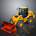 Yellow Construction Loader With Large Bucket And Black Tires On Reflective Surface 3d model
