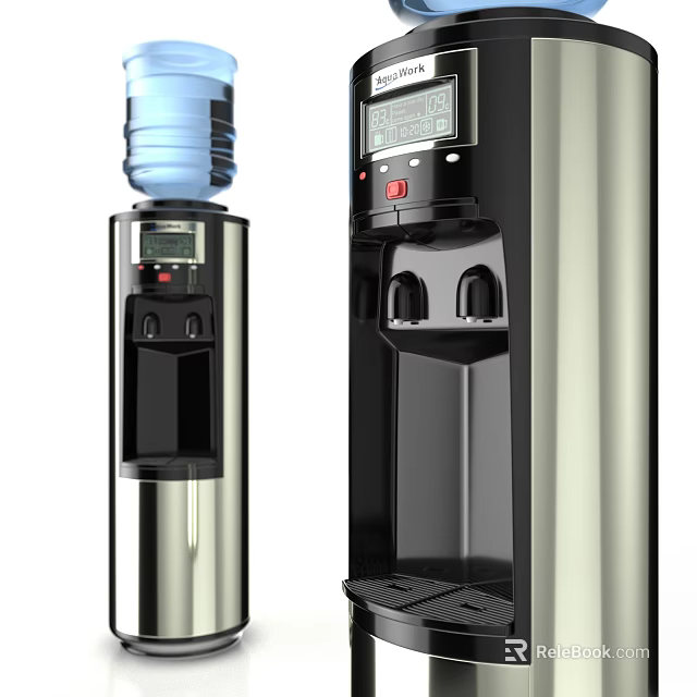 Standing Water Dispensers With Stainless Steel Design Digital Display And Water Bottle 3d model 