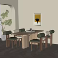 Modern Wooden Dining Table Set With Green Upholstered Chairs And Natural Light Interior