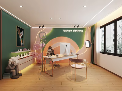Modern Public Office Space Design With Open Workstations Green Walls And Wooden Floors 3d model