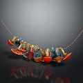 Exquisite Enamel Multi Pendant Necklace With Gold Chain And Colorful Red Blue Accents