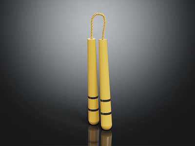 Martial Artist Holding Yellow Nunchucks With Black Stripes On Black Background 3d model