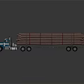 Blue Logging Truck Loaded With Large Pine Logs On Flatbed Trailer 3d model
