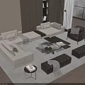 Modern Beige Sofa and Glass Top Coffee Table Set With Accent Chair and Area Rug