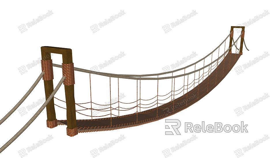 Modern Suspension Bridge Park Wooden Plank Road Suspension Bridge model