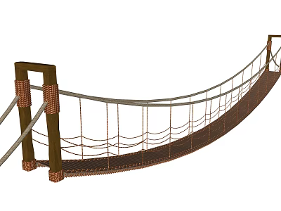 Rope Suspension Bridge With Wooden Planks And Rope Railings Design 3d model