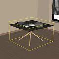 Square Marble Top Coffee Table with Metal Legs Black Bowl Glass Cup and Book
