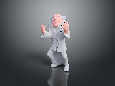 A Man in White Outfit Raising Hands with Exaggerated Expression 3D Model Figure Standing Pose 3d model