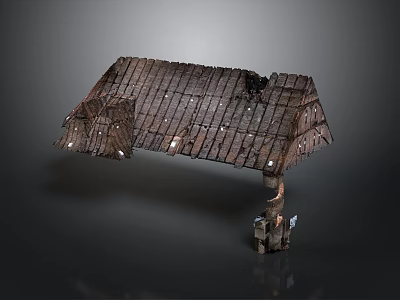Traditional Wooden Building With Sloped Wooden Roof And Support Pillar Structure 3d model