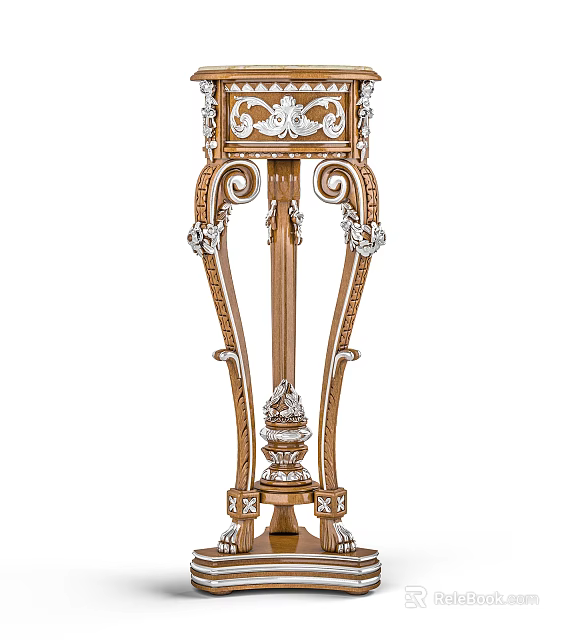 Classic Ornate Wooden Pedestal Table With Intricate Carved Details Curved Legs And Golden Accents 3d model 