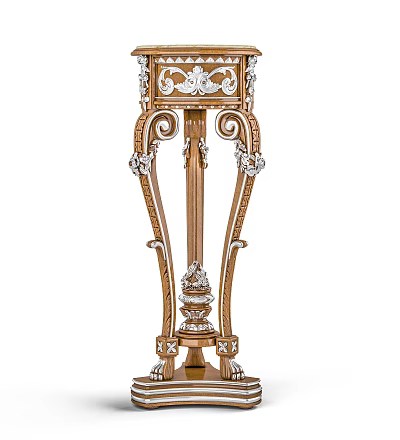 Classic Ornate Wooden Pedestal Table With Intricate Carved Details Curved Legs And Golden Accents 3d model