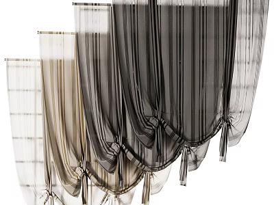Stylish Sheer Curtains With Flowy Design In Beige Grey And Black Tones 3d model