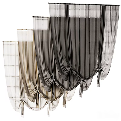 Stylish Sheer Curtains With Flowy Design In Beige Grey And Black Tones 3d model