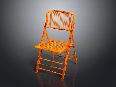 Orange Folding Bamboo Single Chair With Slatted Back And Seat Design 3d model