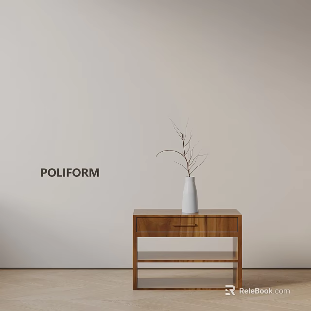 Poliform Wooden Side Table with White Vase and Dried Branches Decoration 3d model
