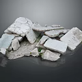 Piled Broken Concrete Stones With Rough Surface And Green Moss Debris 3d model
