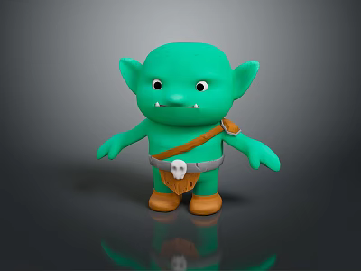Green Goblin Game Movie Character With Big Ears Sharp Teeth Brown Straps And Shoes 3d model