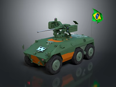Green Armored Tank With Brazilian Flag Orange Accents And Top Mounted Weapon System 3d model