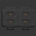 Sci-Fi Weapon with Blue Illuminated Parts Orange Triangles Hexagonal Sections and Dark Futuristic Design