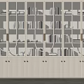 Modern White Bookcase With Glass Doors Golden Handles And Multiple Shelves