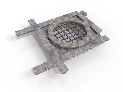 Ancient Stone Structure With Circular Grid Design And Crossed Slabs 3d model