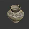 Ancient Red And White Pottery Jar With Geometric Patterns On Dark Background 3d model