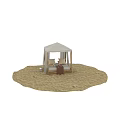 Romantic Outdoor Double Bed with Canopy Wooden Frame White Curtains and Beach Wine Glasses