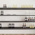 Modern Gray Wall Cabinets with Shelves Displaying Wine Bottles and Wine Glasses