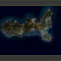 Detailed 3D Terrain Model Showing Coastal Landforms and Geographic Features with Land Sea Areas