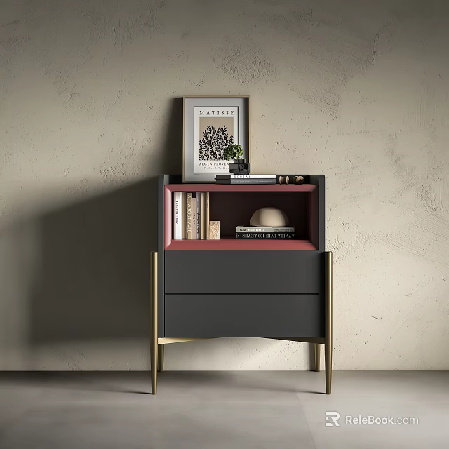 Modern Elegant Entryway Cabinet Sideboard With Storage Drawers Picture Frame Books And Small Potted Plant 3d model 