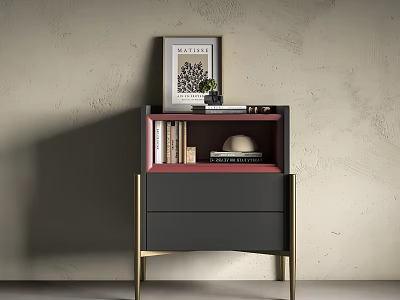 Modern Elegant Entryway Cabinet Sideboard With Storage Drawers Picture Frame Books And Small Potted Plant 3d model