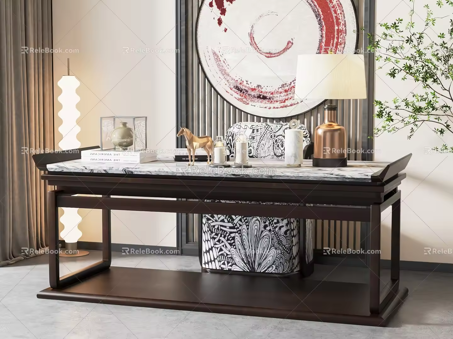 New Chinese style desk and chair combination 3d model
